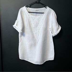 Lina Tomei White Eyelet Linen Tunic Top Blouse Roll
Tab Sleeve Women's Size:S
